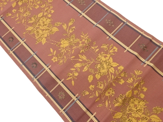 JAPANESE NAGOYA OBI / CHIKUZEN HAKATA / WOVEN FLOWER